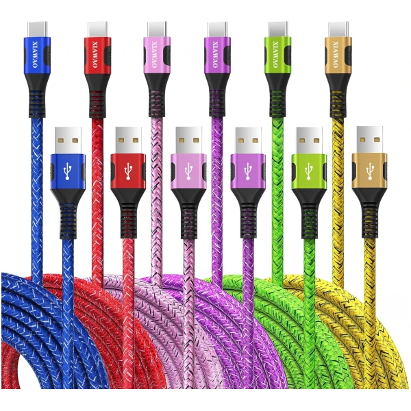 XIAWAO USB to USB C Cable (6-Pack, 10ft 6ft), USB A to Type C Charger Fast Charging Cord, for Samsung Galaxy S23 S22 S21 S20 S10 S9 Note 20 10 A50 A51 A71 Moto G, for iPhone 16...