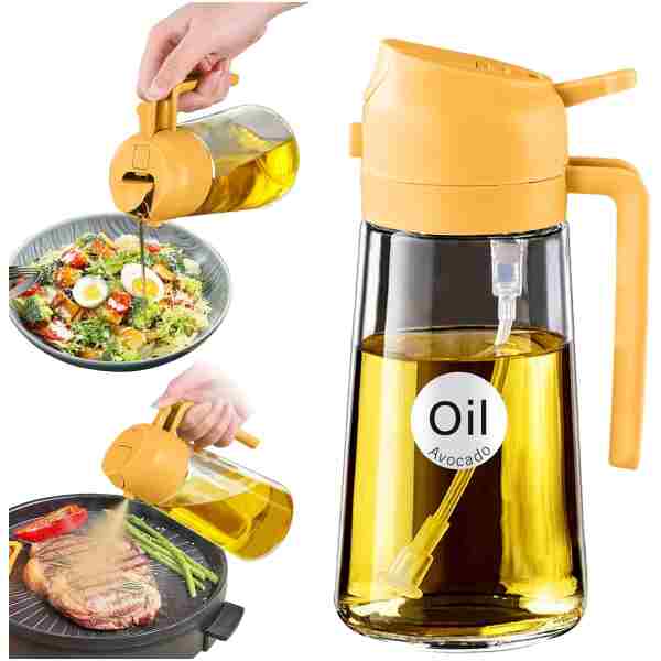 YARRAMATE 16oz/470ml Oil Sprayer for Cooking with Stickers, Food-grade Premium 2 in 1 Olive Oil Dispenser Bottle for Kitchen Gadgets, Air Fryer, Salad, Frying, BBQ (Orange)