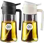 YARRAMATE 2Pcs 16oz/470ml 2 in 1 Oil Sprayer for Cooking with Stickers, Food-grade Glass Oil Spray Bottle, Oil Dispenser and Oil Sprayer for Kitchen, Salad, Frying, BBQ (White...