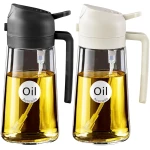 YARRAMATE 2Pcs 16oz/470ml 2 in 1 Oil Sprayer for Cooking with Stickers, Food-grade Glass Oil Spray Bottle, Oil Dispenser and Oil Sprayer for Kitchen, Salad, Frying, BBQ (White...
