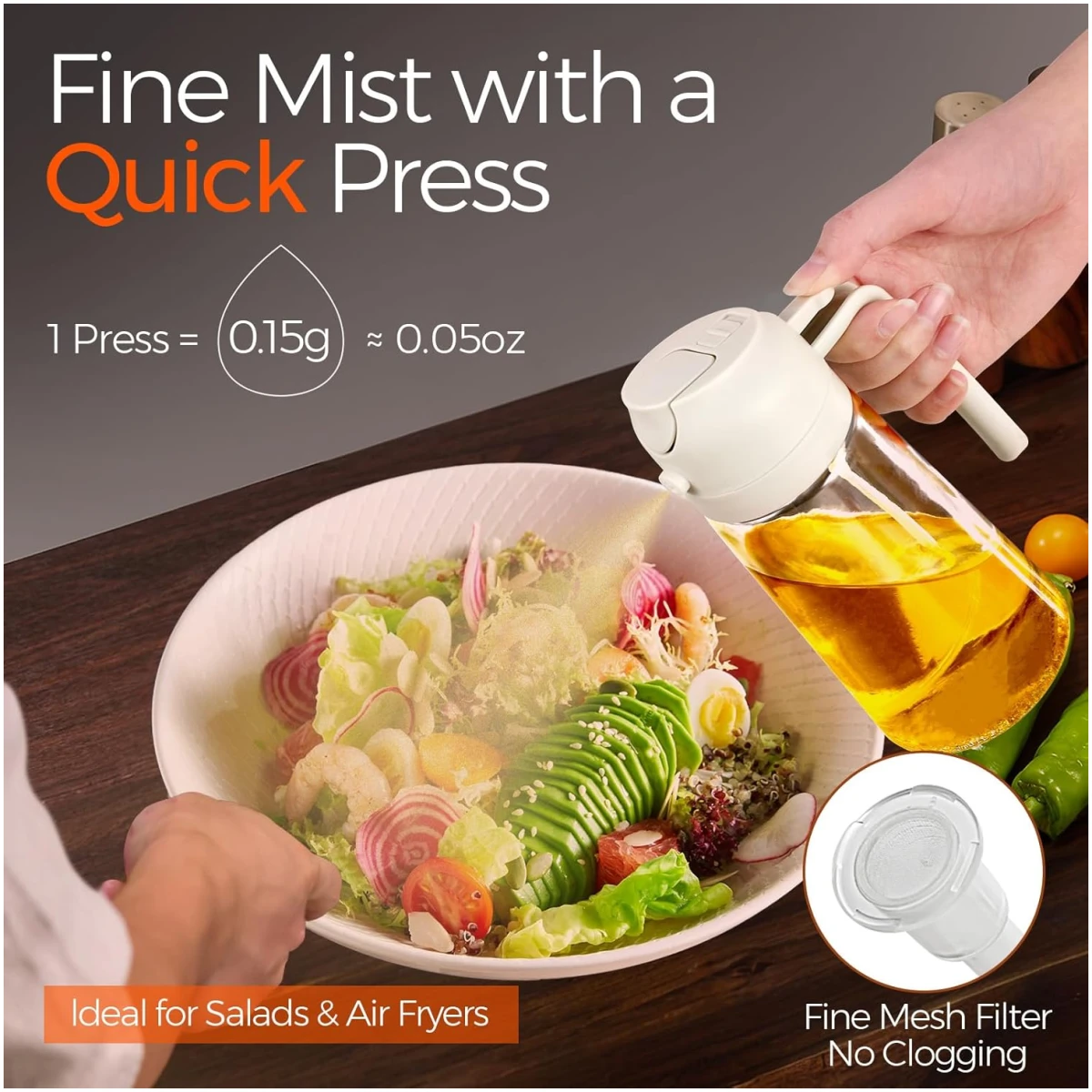 YARRAMATE 2Pcs 16oz/470ml 2 in 1 Oil Sprayer for Cooking with Stickers, Food-grade Glass Oil Spray Bottle, Oil Dispenser and Oil Sprayer for Kitchen, Salad, Frying, BBQ (White...