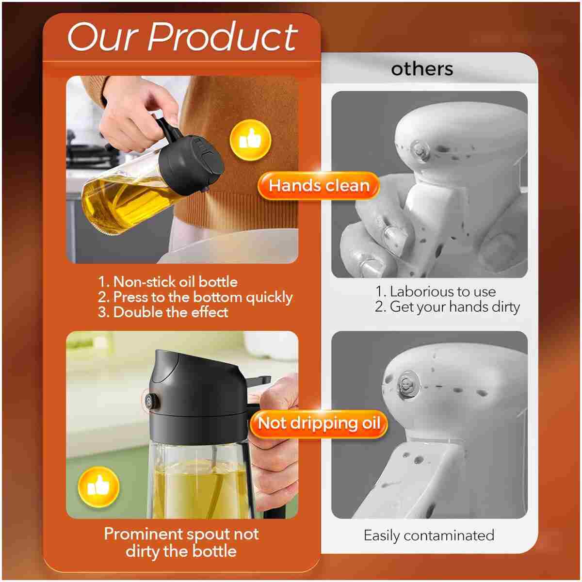 YARRAMATE 2Pcs 16oz/470ml 2 in 1 Oil Sprayer for Cooking with Stickers, Food-grade Glass Oil Spray Bottle, Oil Dispenser and Oil Sprayer for Kitchen, Salad, Frying, BBQ (White...