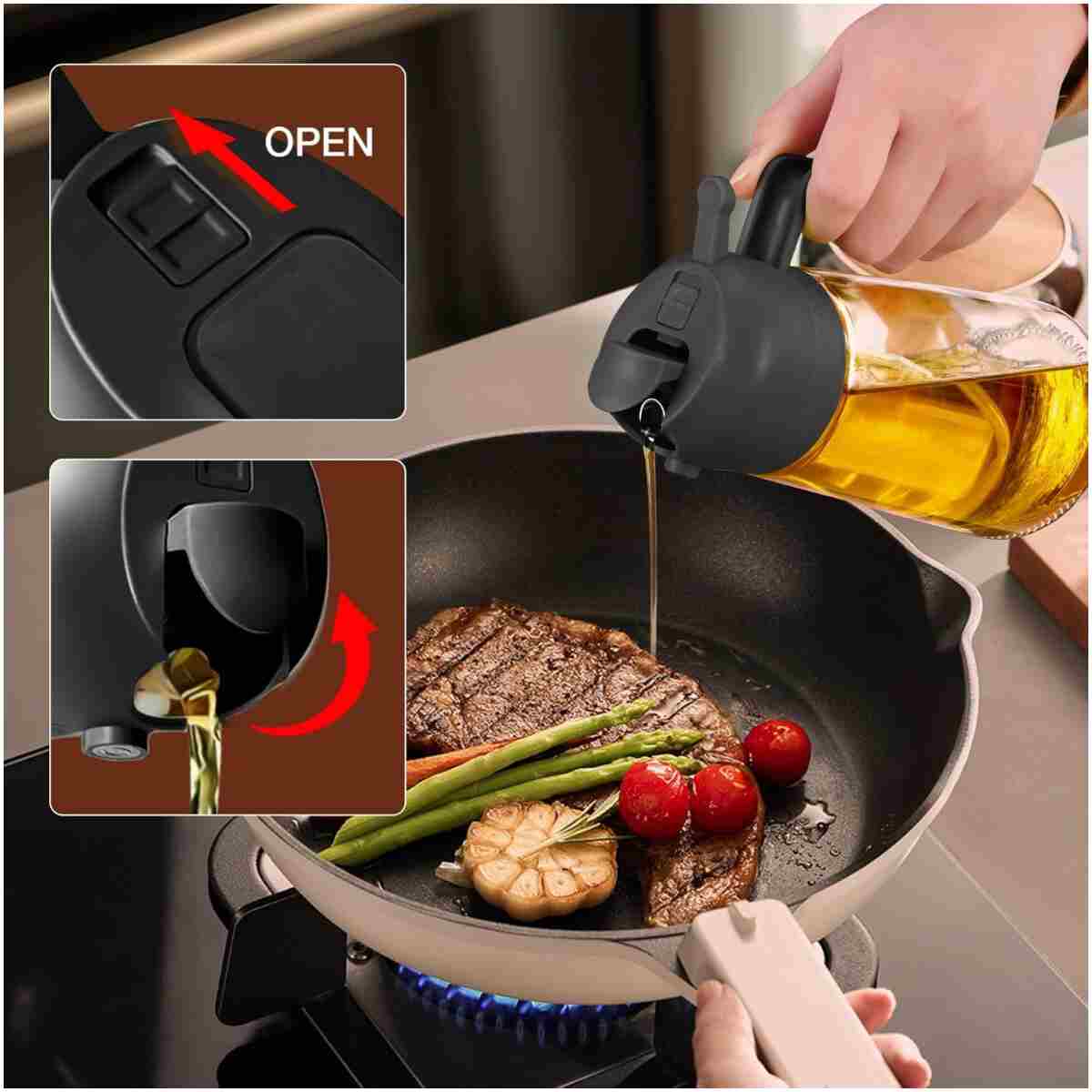 YARRAMATE 2Pcs 16oz/470ml 2 in 1 Oil Sprayer for Cooking with Stickers, Food-grade Glass Oil Spray Bottle, Oil Dispenser and Oil Sprayer for Kitchen, Salad, Frying, BBQ (White...