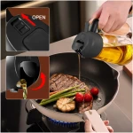 YARRAMATE 2Pcs 16oz/470ml 2 in 1 Oil Sprayer for Cooking with Stickers, Food-grade Glass Oil Spray Bottle, Oil Dispenser and Oil Sprayer for Kitchen, Salad, Frying, BBQ (White...