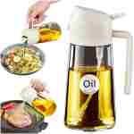 YARRAMATE 2Pcs 16oz/470ml 2 in 1 Oil Sprayer for Cooking with Stickers, Food-grade Glass Oil Spray Bottle, Oil Dispenser and Oil Sprayer for Kitchen, Salad, Frying, BBQ (White...
