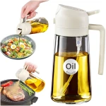 YARRAMATE 2Pcs 16oz/470ml 2 in 1 Oil Sprayer for Cooking with Stickers, Food-grade Glass Oil Spray Bottle, Oil Dispenser and Oil Sprayer for Kitchen, Salad, Frying, BBQ (White...