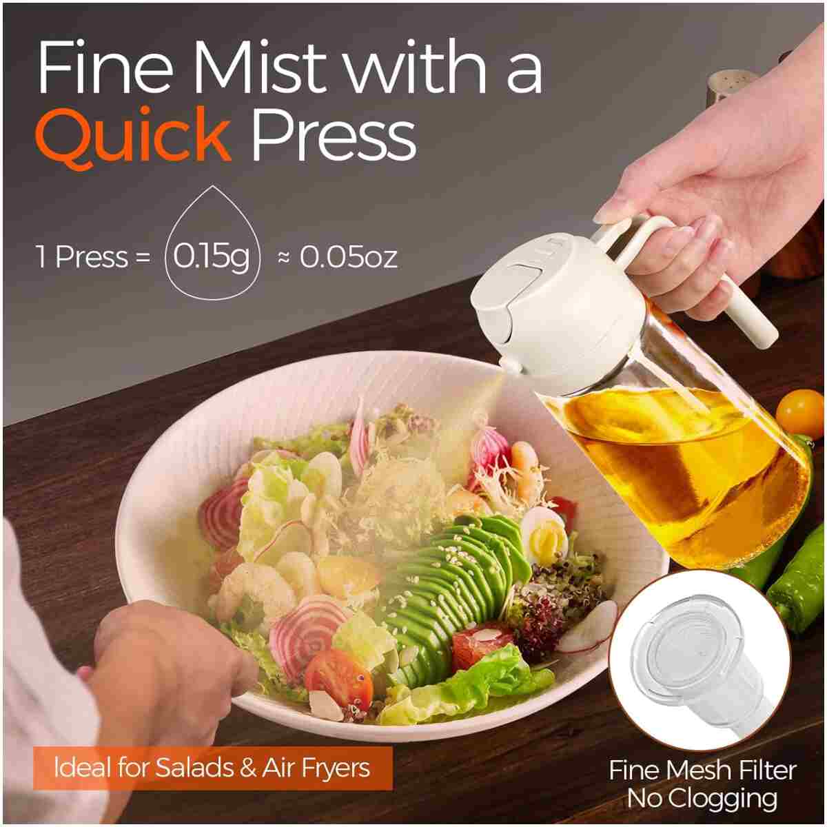 YARRAMATE 2Pcs Olive Oil Dispenser, 2 in 1 Oil Sprayer for Cooking, 16oz/470ml Glass Oil Spray Bottle, Food-grade Oil Dispenser and Oil Sprayer for Kitchen, Salad, Frying, BBQ...