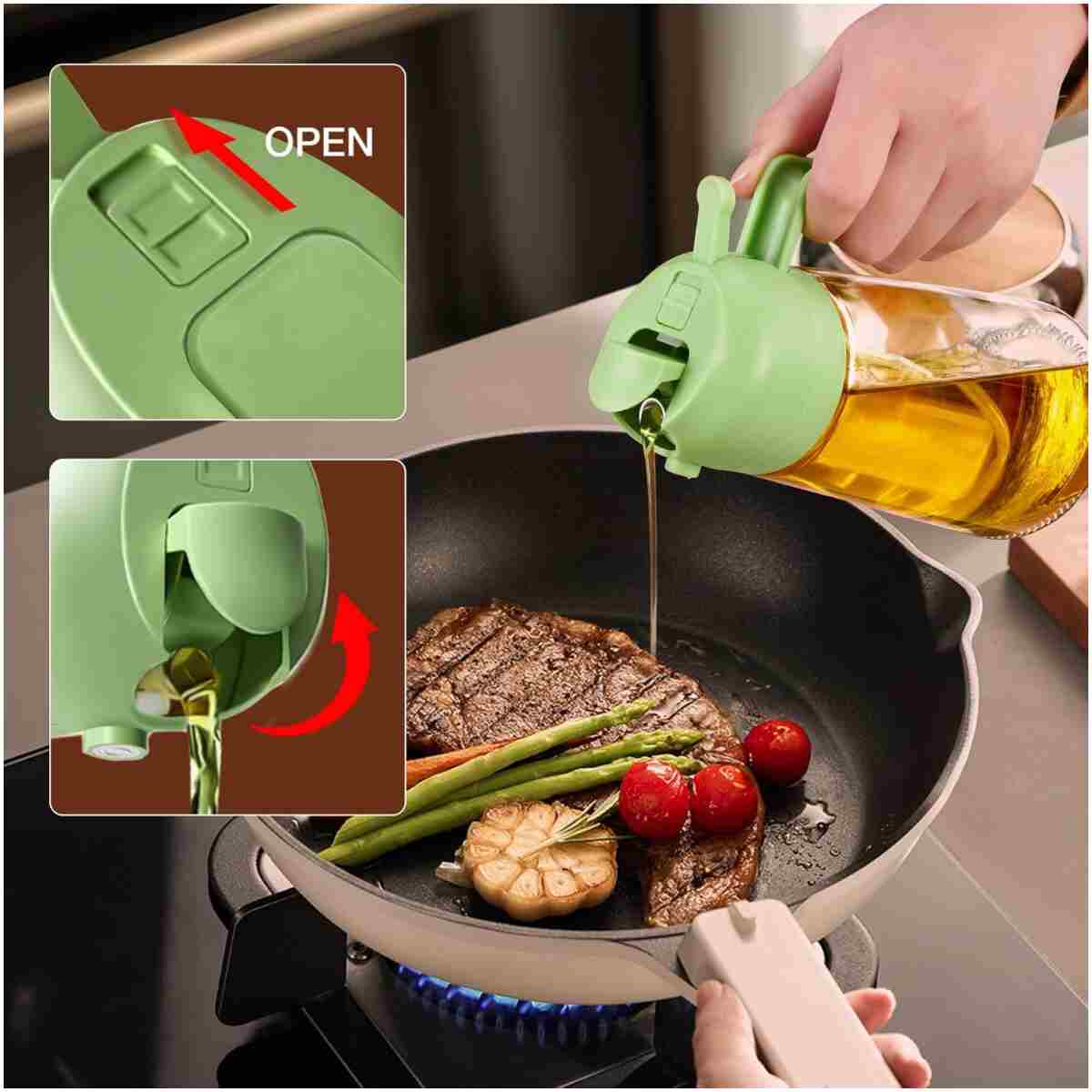 YARRAMATE 2Pcs Olive Oil Dispenser, 2 in 1 Oil Sprayer for Cooking, 16oz/470ml Glass Oil Spray Bottle, Food-grade Oil Dispenser and Oil Sprayer for Kitchen, Salad, Frying, BBQ...