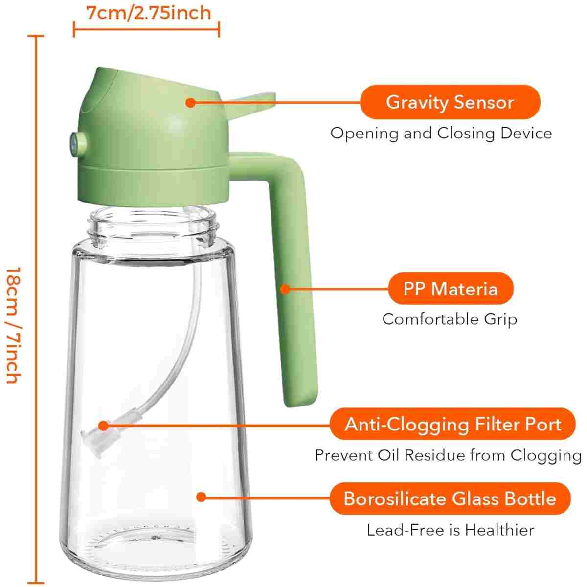 YARRAMATE 2Pcs Olive Oil Dispenser, 2 in 1 Oil Sprayer for Cooking, 16oz/470ml Glass Oil Spray Bottle, Food-grade Oil Dispenser and Oil Sprayer for Kitchen, Salad, Frying, BBQ...