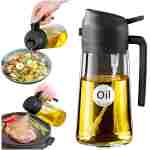 YARRAMATE Olive Oil Dispenser, 2 in 1 Oil Sprayer for Cooking, 16oz/470ml Glass Oil Spray Bottle for Kitchen, Salad, Frying, BBQ (Black)