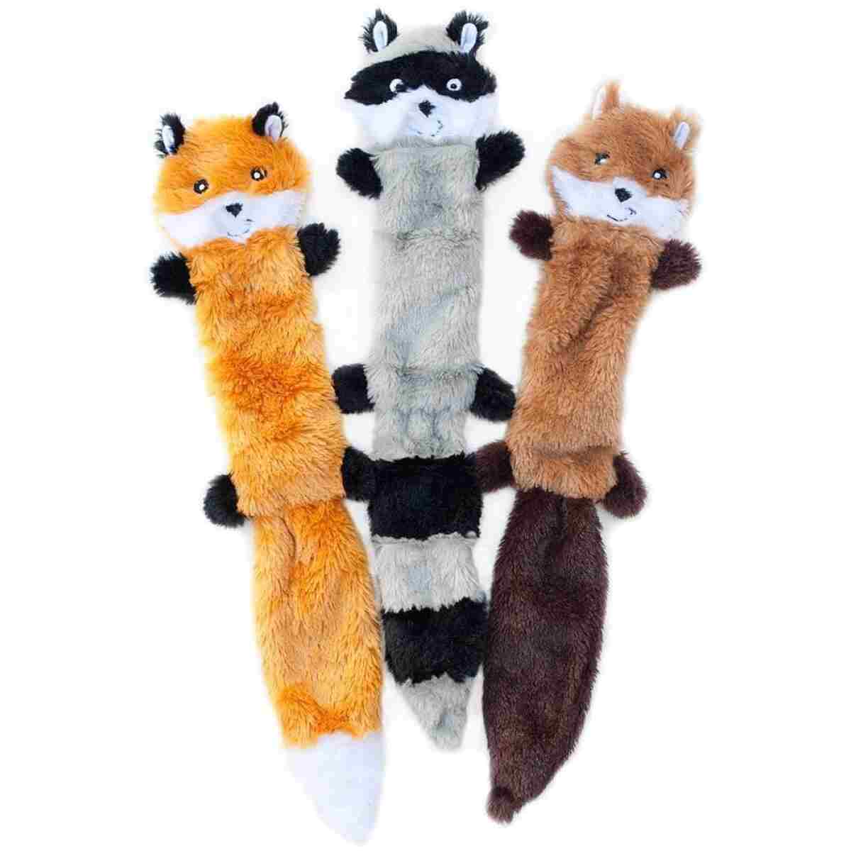 ZippyPaws Skinny Peltz - No Stuffing Dog Toy Pack to Keep Them Busy, for Medium and Large Dogs, Squeaky Pet Toys, Unstuffed Chew Toys, Soft Plush Variety Pack, Fox, Raccoon, and...