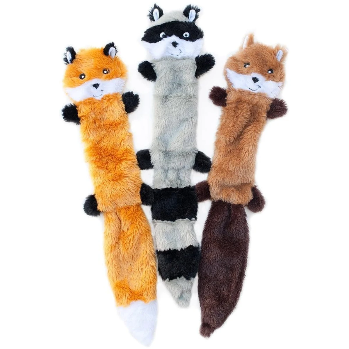 ZippyPaws Skinny Peltz - No Stuffing Dog Toy Pack to Keep Them Busy, for Medium and Large Dogs, Squeaky Pet Toys, Unstuffed Chew Toys, Soft Plush Variety Pack, Fox, Raccoon, and...