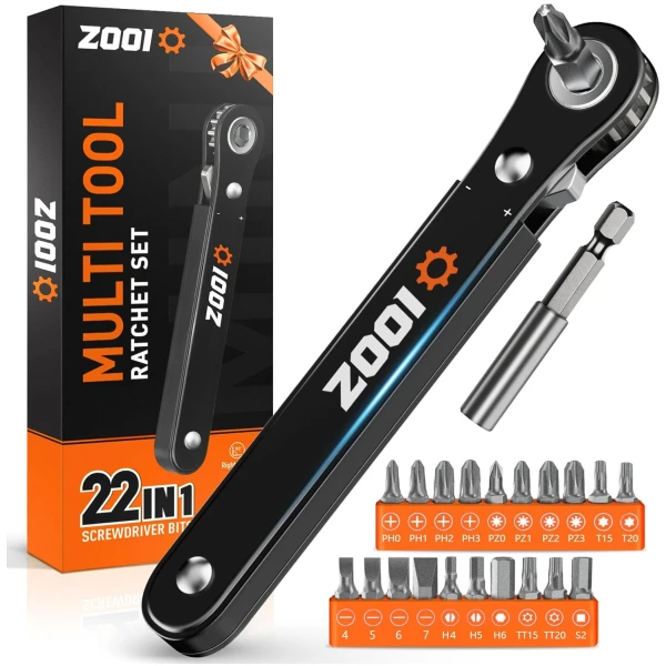 ZOOI Ratcheting Pocket Screwdriver Gifts for Men, 22 In 1 Right Angle Screwdriver, 90 Degree Ratchet Screwdrivers, Low Profile, Gadgets EDC Gear Tools, Offset Screwdrivers Bit...