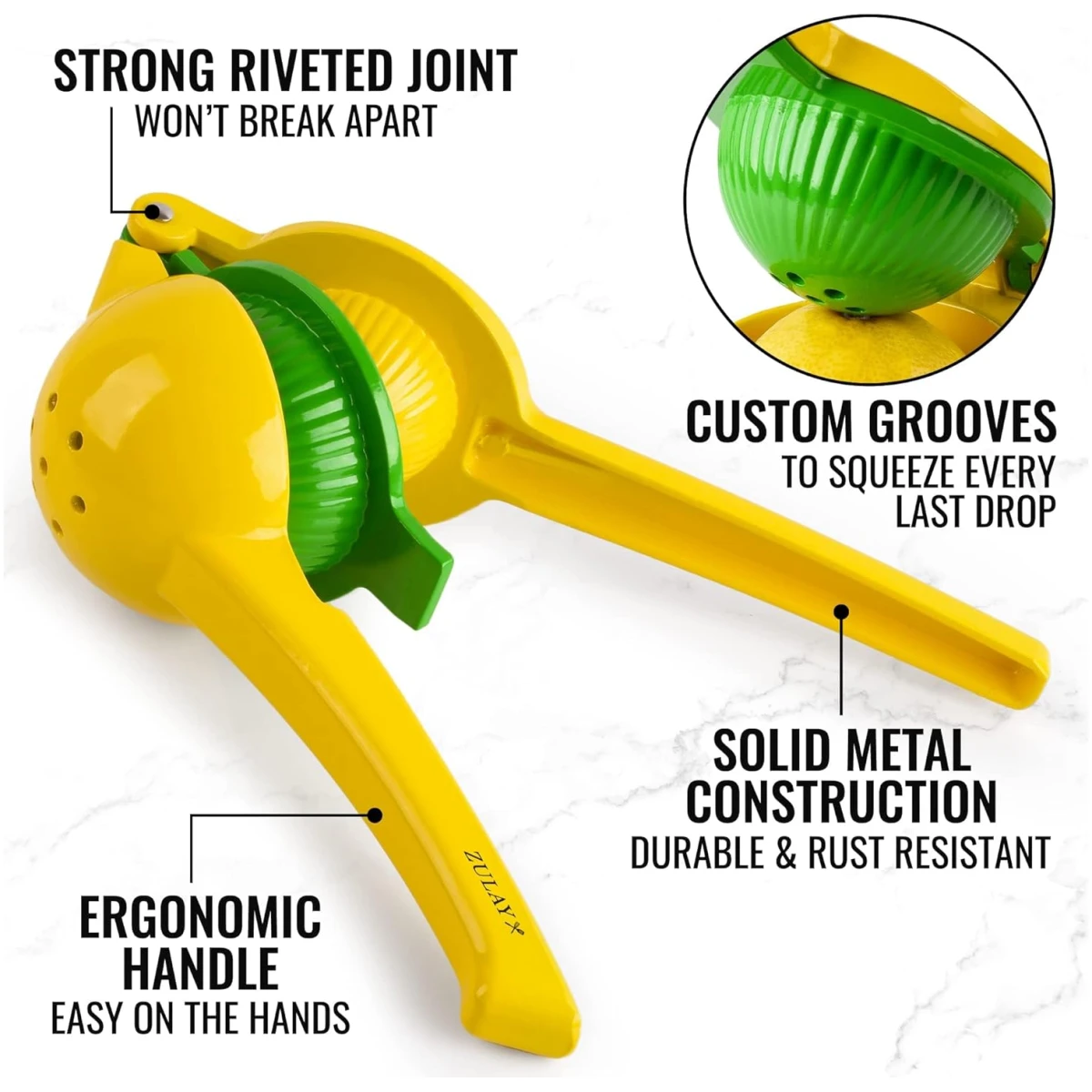 Zulay Kitchen Metal 2-in-1 Lemon Squeezer - Sturdy Max Extraction Hand Juicer Lemon Squeezer Gets Every Last Drop - Easy to Clean Manual Citrus Juicer - Easy-Use Lemon Juicer...