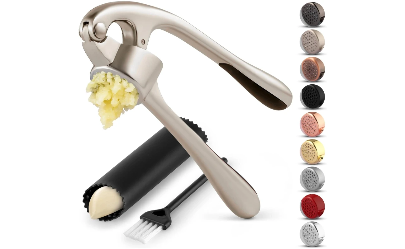 Zulay Kitchen Premium Garlic Press Set - Rust Proof & Dishwasher Safe Professional Garlic Mincer Tool - Easy-Squeeze, Easy-Clean with Soft, Ergonomic Handle - Silicone Garlic...