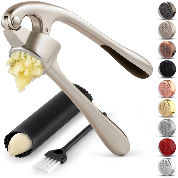 Zulay Kitchen Premium Garlic Press Set - Rust Proof & Dishwasher Safe Professional Garlic Mincer Tool - Easy-Squeeze, Easy-Clean with Soft, Ergonomic Handle - Silicone Garlic...