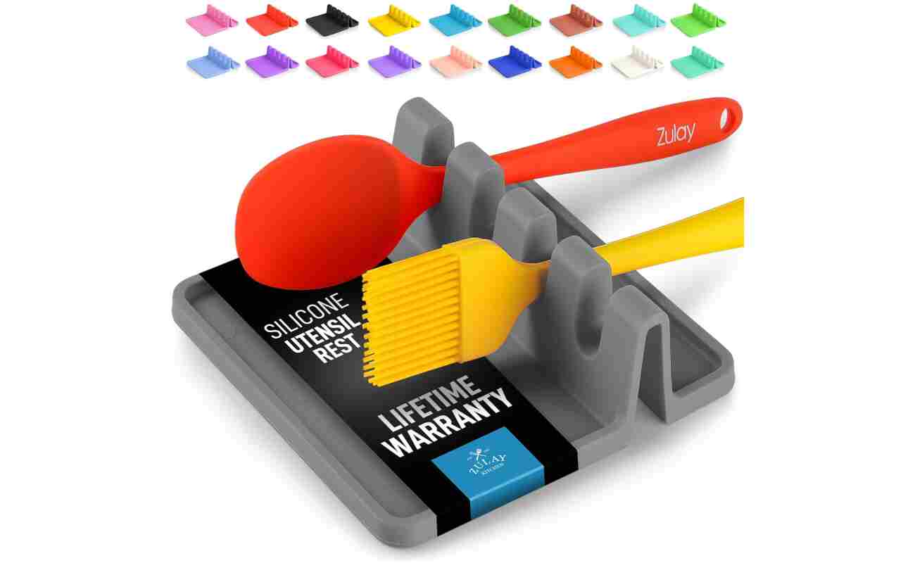 Zulay Kitchen Silicone Utensil Rest - BPA-Free, Durable Spoon Rest with Drip Pad - Heat-Resistant Spoon Rest for Stove Top - Spoon Rest for Kitchen Counter - Kitchen Gadgets &...