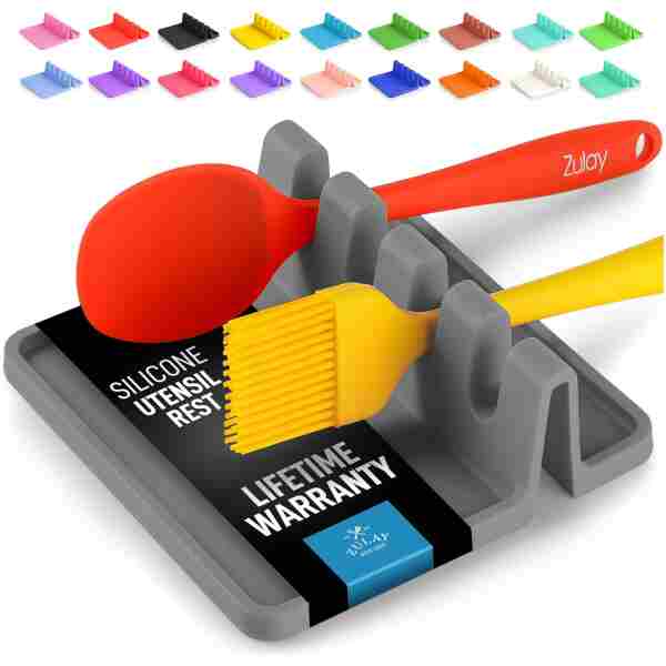 Zulay Kitchen Silicone Utensil Rest - BPA-Free, Durable Spoon Rest with Drip Pad - Heat-Resistant Spoon Rest for Stove Top - Spoon Rest for Kitchen Counter - Kitchen Gadgets &...