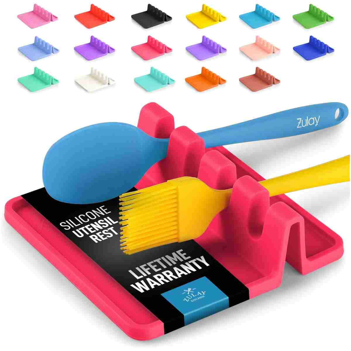 Zulay Kitchen Silicone Utensil Rest - BPA-Free, Durable Spoon Rest with Drip Pad - Heat-Resistant Spoon Rest for Stove Top - Spoon Rest for Kitchen Counter - Kitchen Gadgets &...