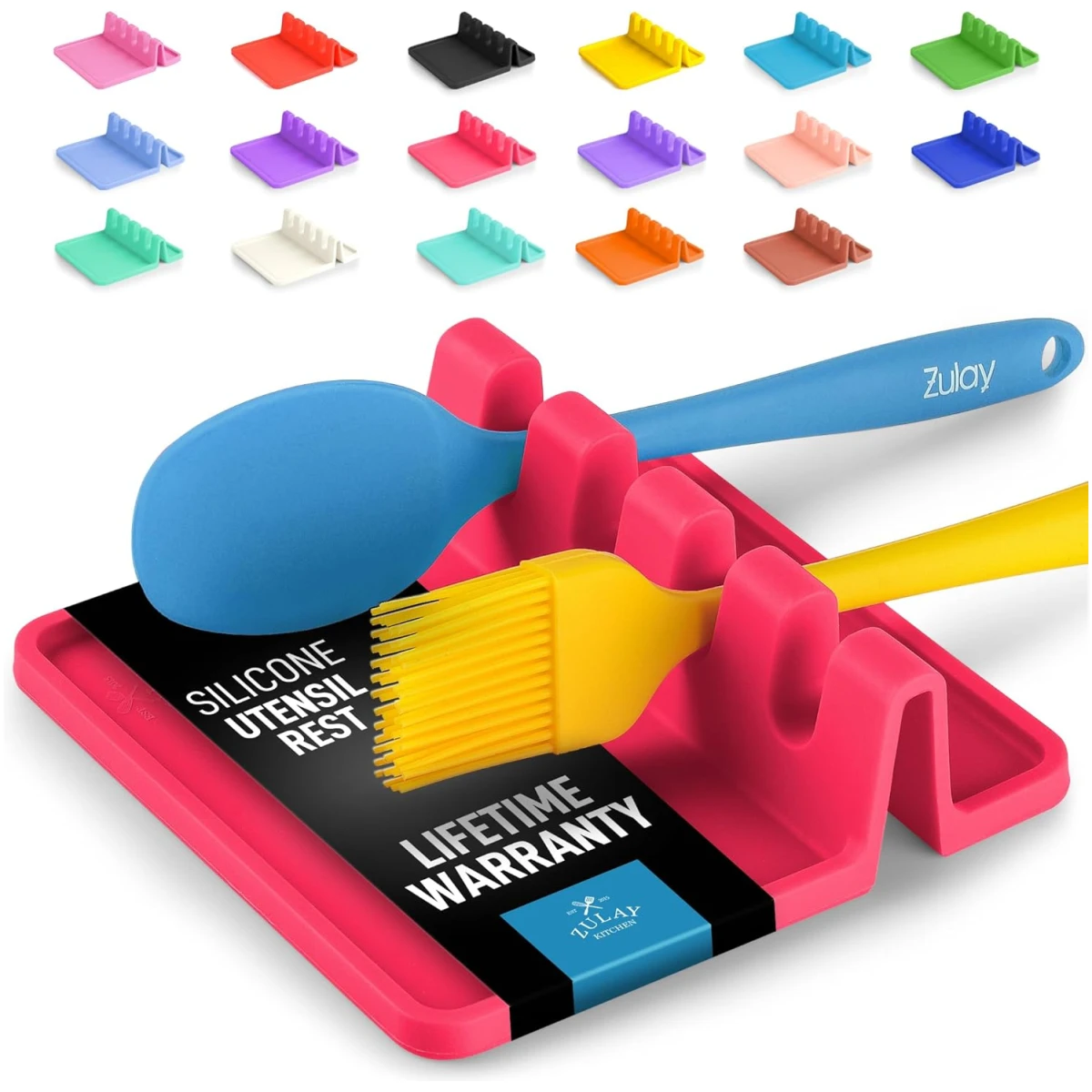 Zulay Kitchen Silicone Utensil Rest - BPA-Free, Durable Spoon Rest with Drip Pad - Heat-Resistant Spoon Rest for Stove Top - Spoon Rest for Kitchen Counter - Kitchen Gadgets &...