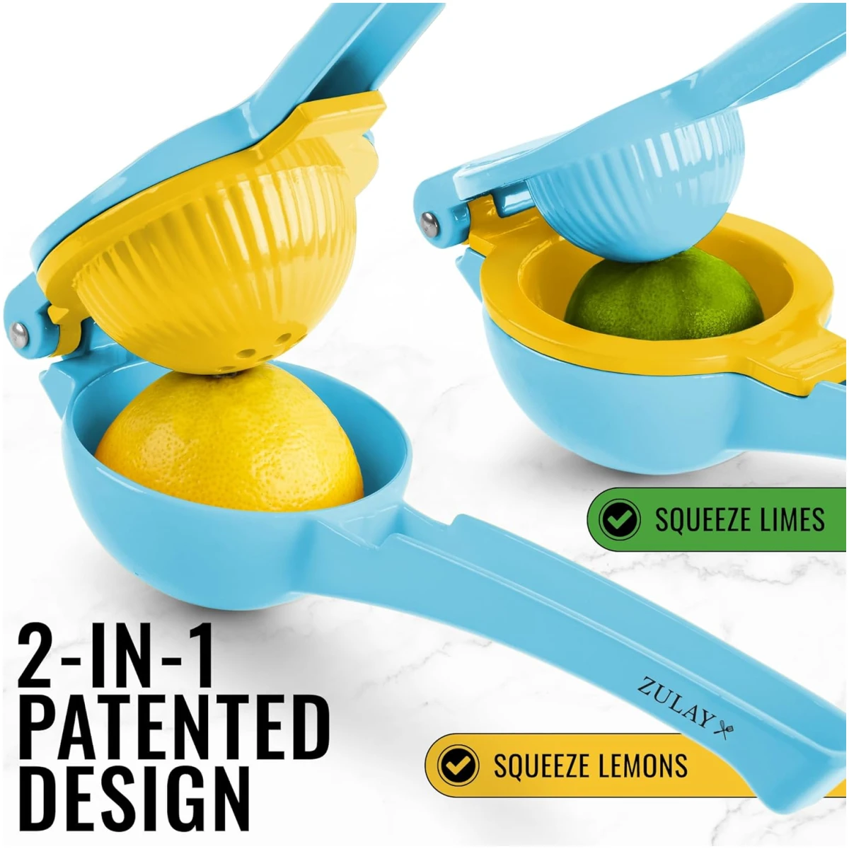 Zulay Metal 2-In-1 Lemon Squeezer Manual - Sturdy, Max Extraction Hand Juicer Lemon Squeezer Gets Every Last Drop - Easy to Clean Manual Citrus Juicer - Easy-to-Use Lemon Juicer...