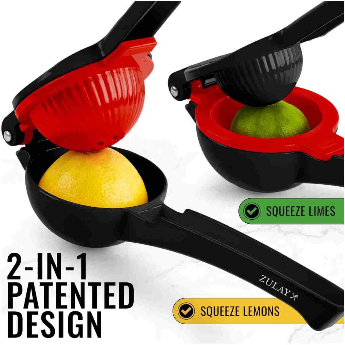 Zulay Metal 2-In-1 Lemon Squeezer Manual - Sturdy, Max Extraction Hand Juicer Lemon Squeezer Gets Every Last Drop - Easy to Clean Manual Citrus Juicer - Easy-to-Use Lemon Juicer...
