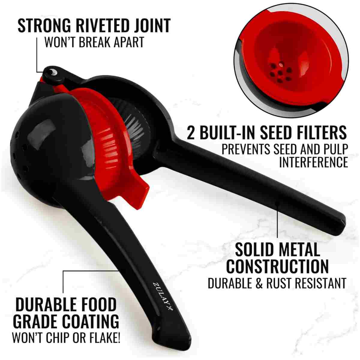 Zulay Metal 2-In-1 Lemon Squeezer Manual - Sturdy, Max Extraction Hand Juicer Lemon Squeezer Gets Every Last Drop - Easy to Clean Manual Citrus Juicer - Easy-to-Use Lemon Juicer...