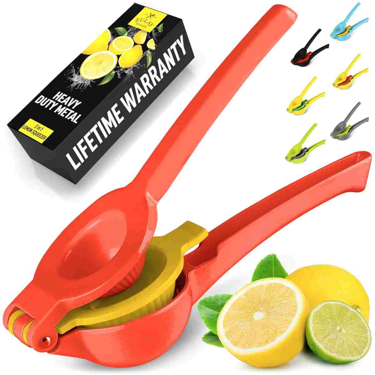 Zulay Metal 2-In-1 Lemon Squeezer Manual - Sturdy, Max Extraction Hand Juicer Lemon Squeezer Gets Every Last Drop - Easy to Clean Manual Citrus Juicer - Easy-to-Use Lemon Juicer...