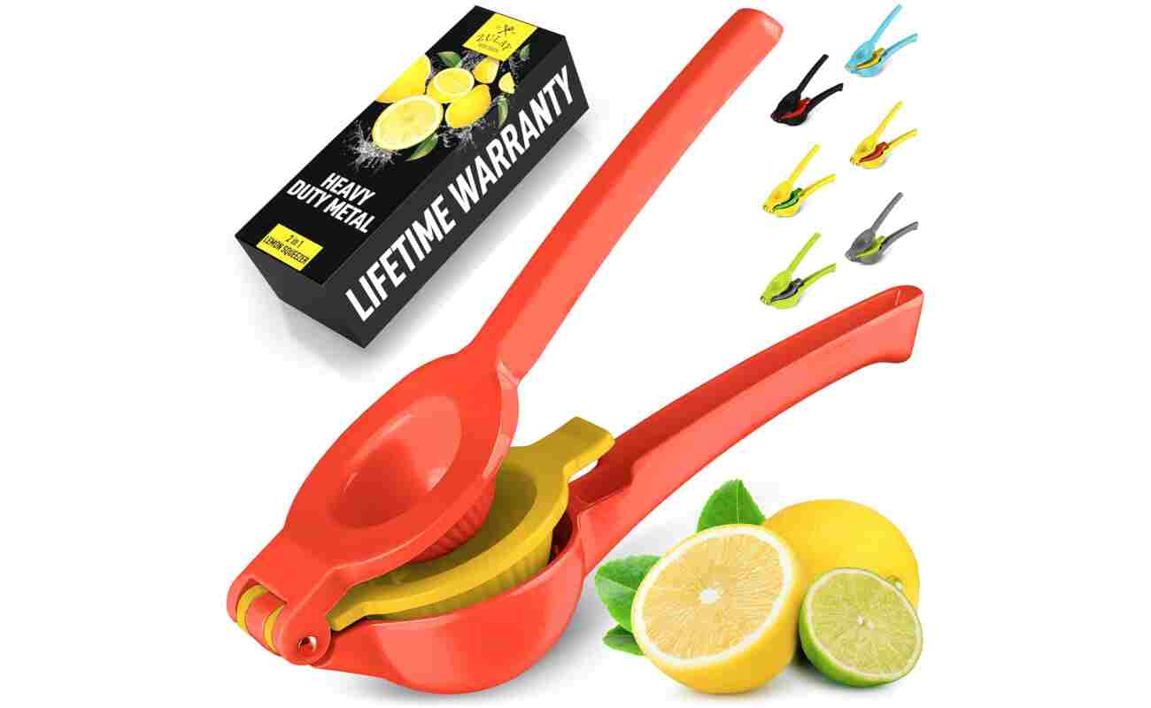 Zulay Metal 2-In-1 Lemon Squeezer Manual - Sturdy, Max Extraction Hand Juicer Lemon Squeezer Gets Every Last Drop - Easy to Clean Manual Citrus Juicer - Easy-to-Use Lemon Juicer...