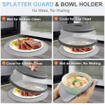 10 Inch Microwave Food Cover & Collapsible Silicone Mat - Splatter Guard, Plate Holder & Kitchen Colander for Meal Prep, Charcoal