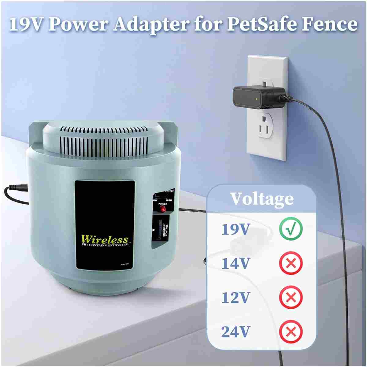 19V Power Cord for PetSafe Wireless Fence Charger Compatible with PetSafe IF-100 IF-101 PIF-300 RFA-443 300-034 650-231 PIF00-15001 RFA-554 RFA-584 Wireless Fence Pet...