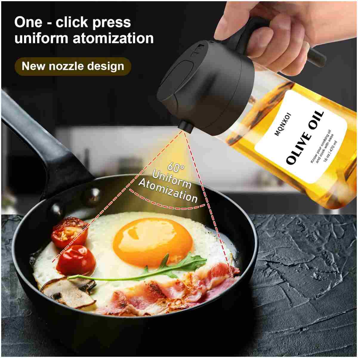 2 in 1 Glass Oil Sprayer & Dispenser,16oz/470ml Olive Cooking, Air Fryer, and Salad, for Kitchen Gadgets and Air Fryer Accessories, w/Stickers (Black)