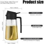 2 in 1 Glass Oil Sprayer & Dispenser,16oz/470ml Olive Cooking, Air Fryer, and Salad, for Kitchen Gadgets and Air Fryer Accessories, w/Stickers (Black)