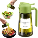 2 in 1 Glass Oil Sprayer & Dispenser,16oz/470ml Olive Cooking, Air Fryer, and Salad, for Kitchen Gadgets and Air Fryer Accessories, w/Stickers (Black)