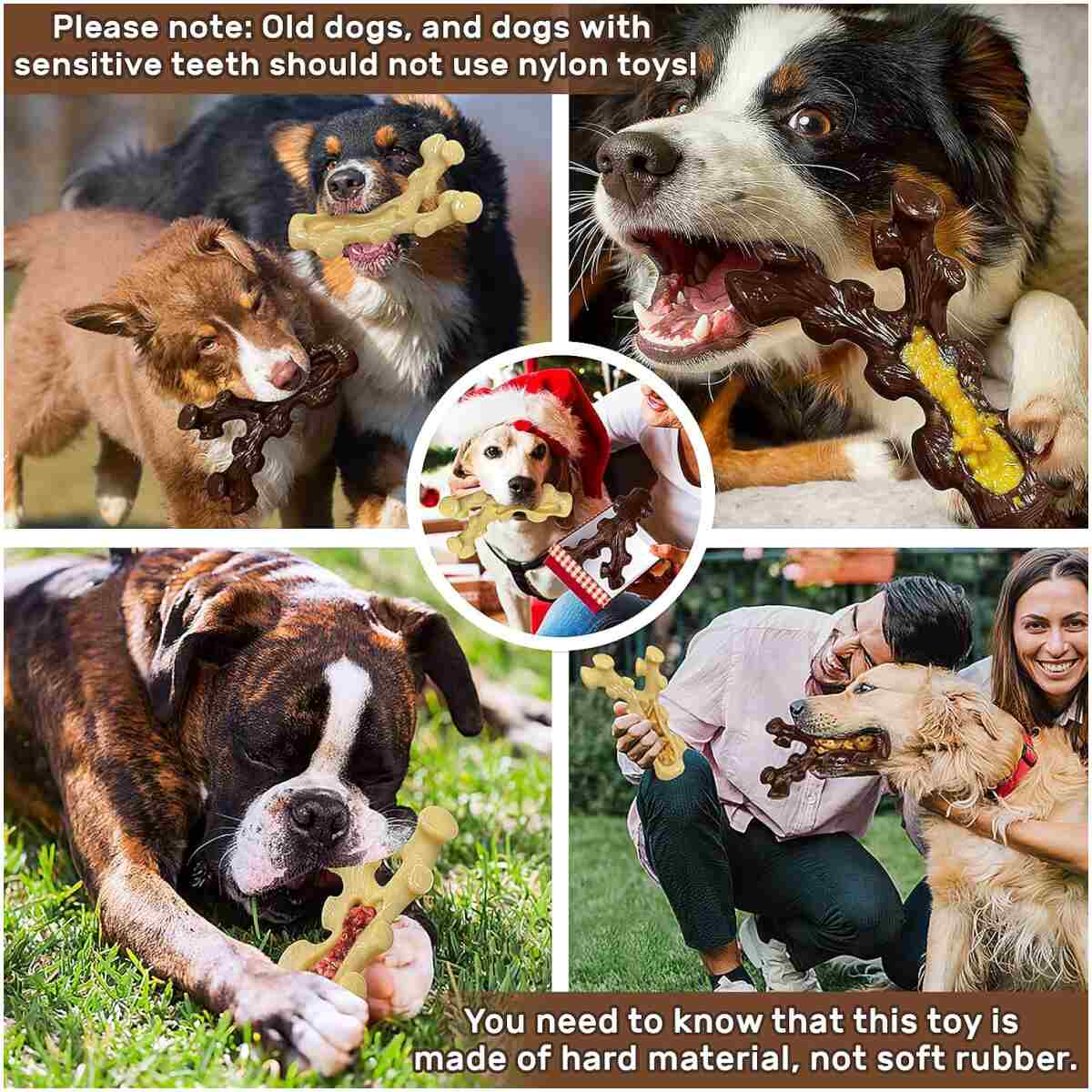 2 Pack Dog Chew Toys for Aggressive Chewers,Boredom and Stimulating Best Dog Toys for Medium/Large Breed,Tough Almost Indestructible Dog Bones for Teeth Cleaning and Training
