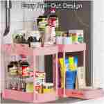 2 Pack Multi-Purpose Pull-Out Storage Organizers, Under Sink & Cabinet Organizers, 12.8 Inch Pink