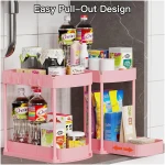2 Pack Multi-Purpose Pull-Out Storage Organizers, Under Sink & Cabinet Organizers, 12.8 Inch Pink