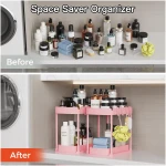2 Pack Multi-Purpose Pull-Out Storage Organizers, Under Sink & Cabinet Organizers, 12.8 Inch Pink