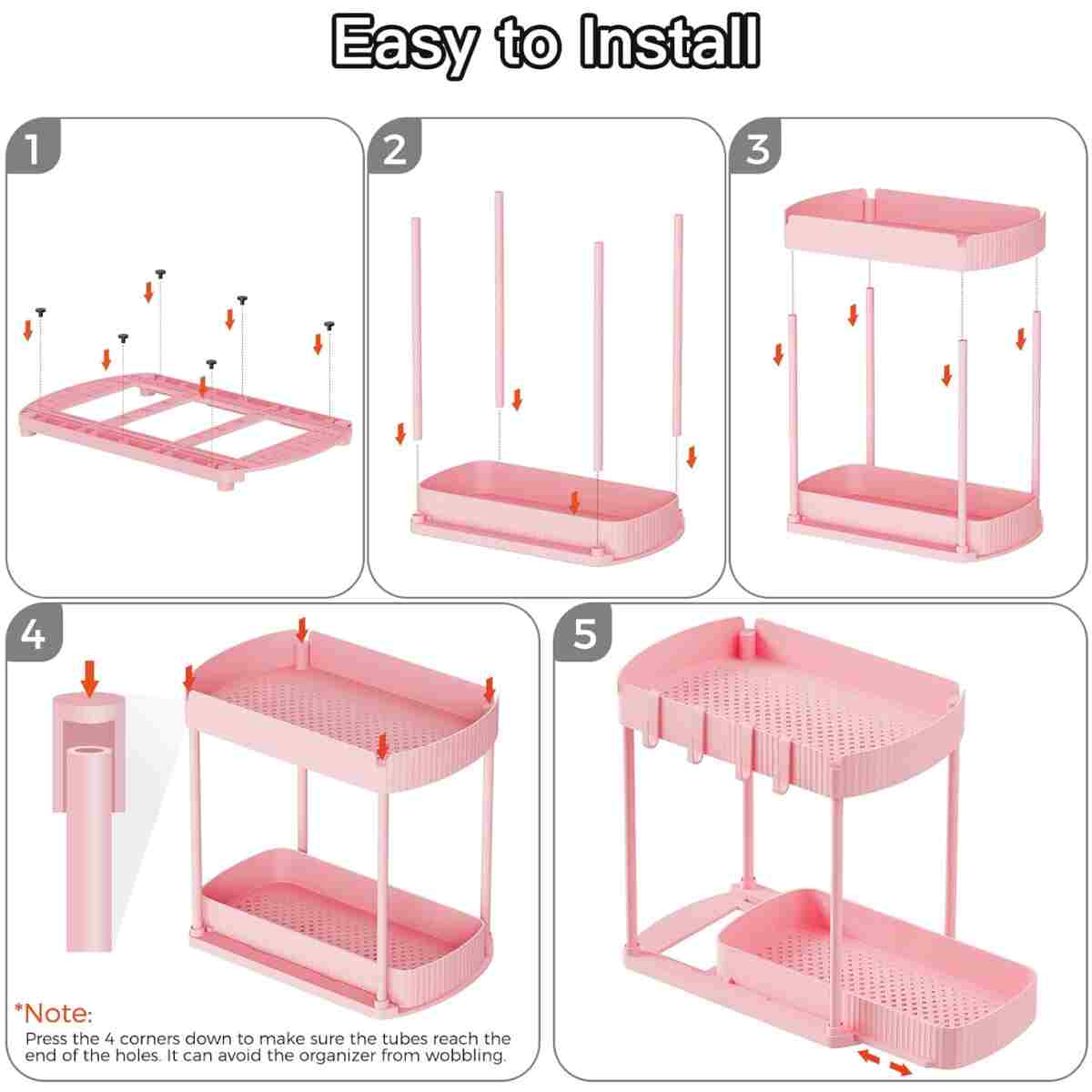 2 Pack Multi-Purpose Pull-Out Storage Organizers, Under Sink & Cabinet Organizers, 12.8 Inch Pink