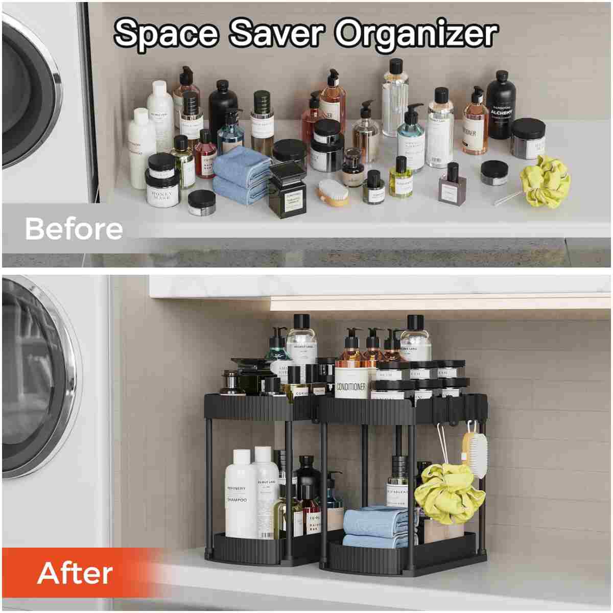 2 Pack Multi-Purpose Pull-Out Storage Organizers, Under Sink Organizers and Storage for Bathroom & Kitchen, Under Cabinet Organizers and storage, 12.8 Inch, Black