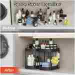 2 Pack Multi-Purpose Pull-Out Storage Organizers, Under Sink Organizers and Storage for Bathroom & Kitchen, Under Cabinet Organizers and storage, 12.8 Inch, Black