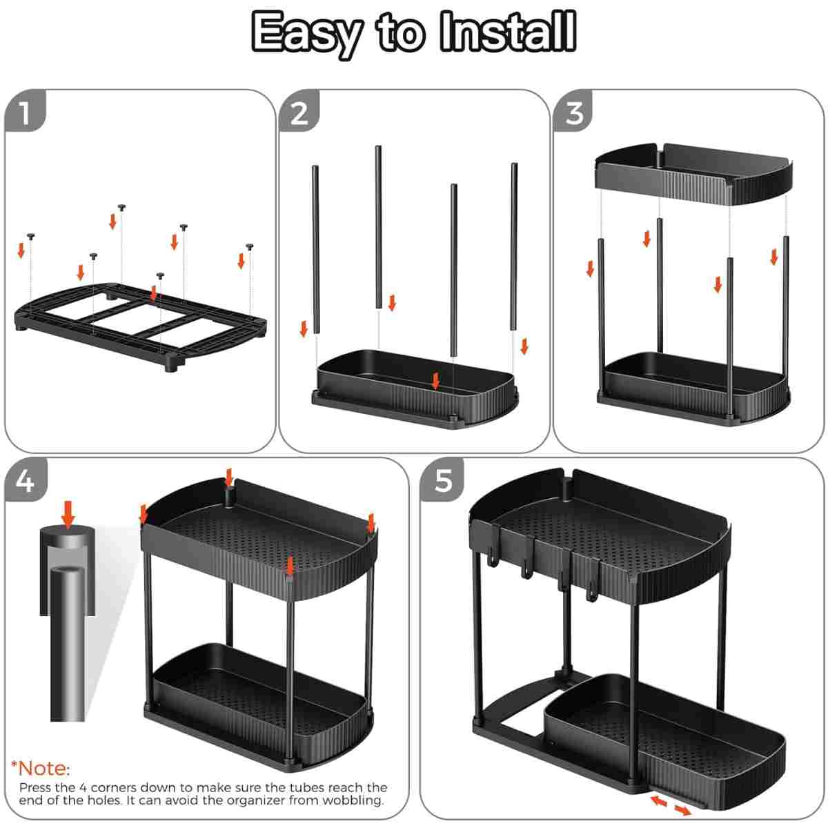 2 Pack Multi-Purpose Pull-Out Storage Organizers, Under Sink Organizers and Storage for Bathroom & Kitchen, Under Cabinet Organizers and storage, 12.8 Inch, Black