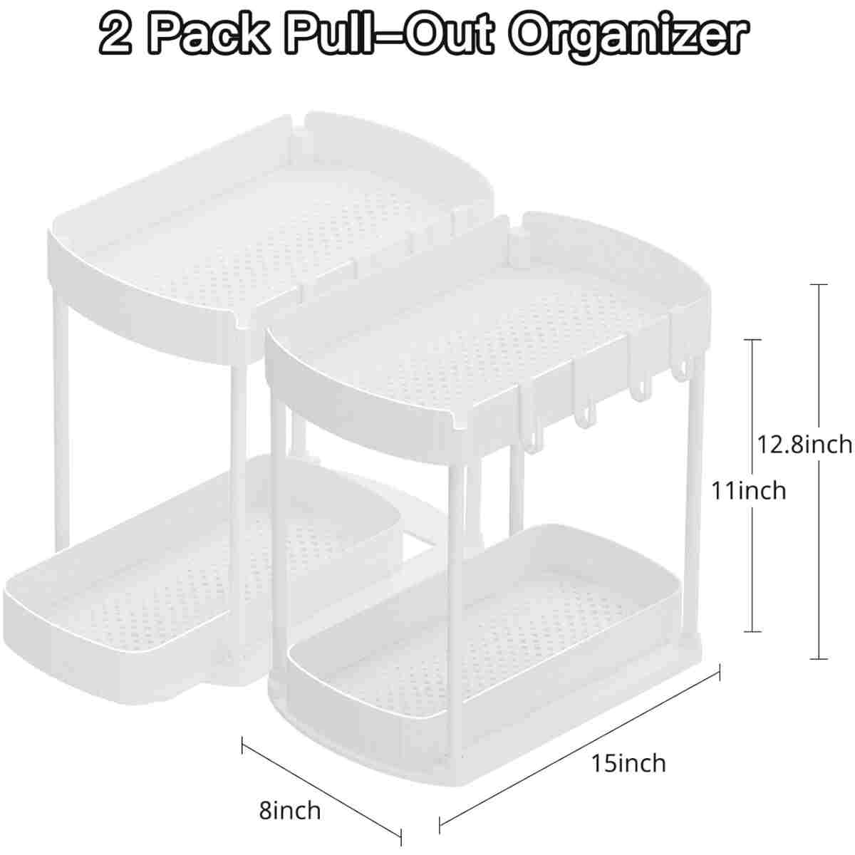 2 Pack Multi-Purpose Pull-Out Storage Organizers, Under Sink Organizers and Storage for Bathroom & Kitchen, Under Cabinet Organizers and storage, 12.8 Inch, Black