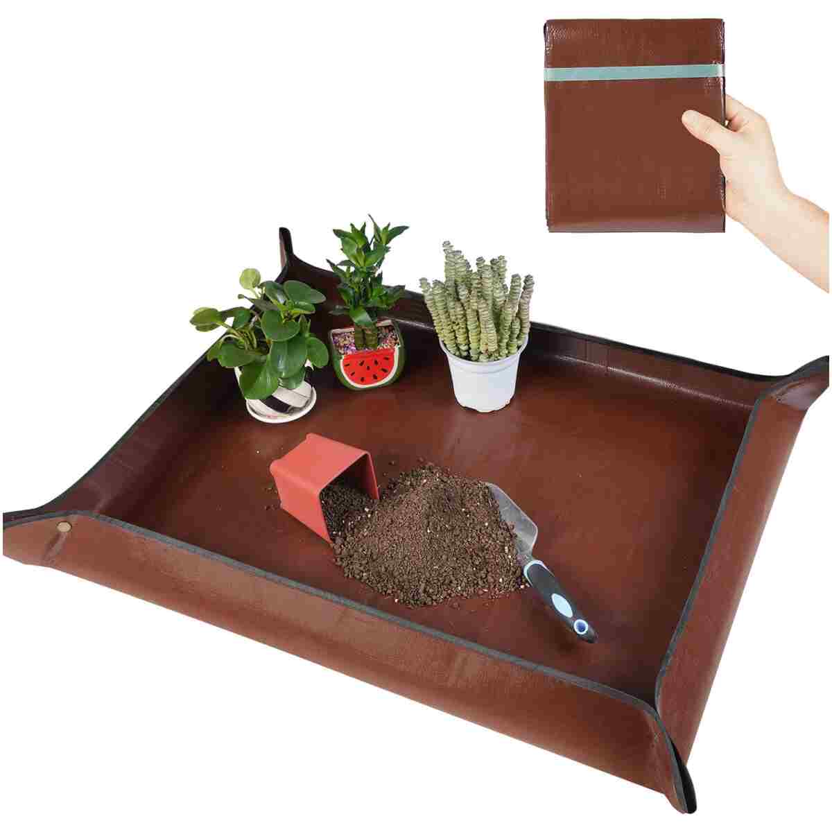 2 PCS 27 "x 27" Repotting Mat for Indoor Plant Transplanting and Mess Control Thickened Waterproof Potting Tray Foldable Succulent Potting Mat Portable Gardening Mat Green