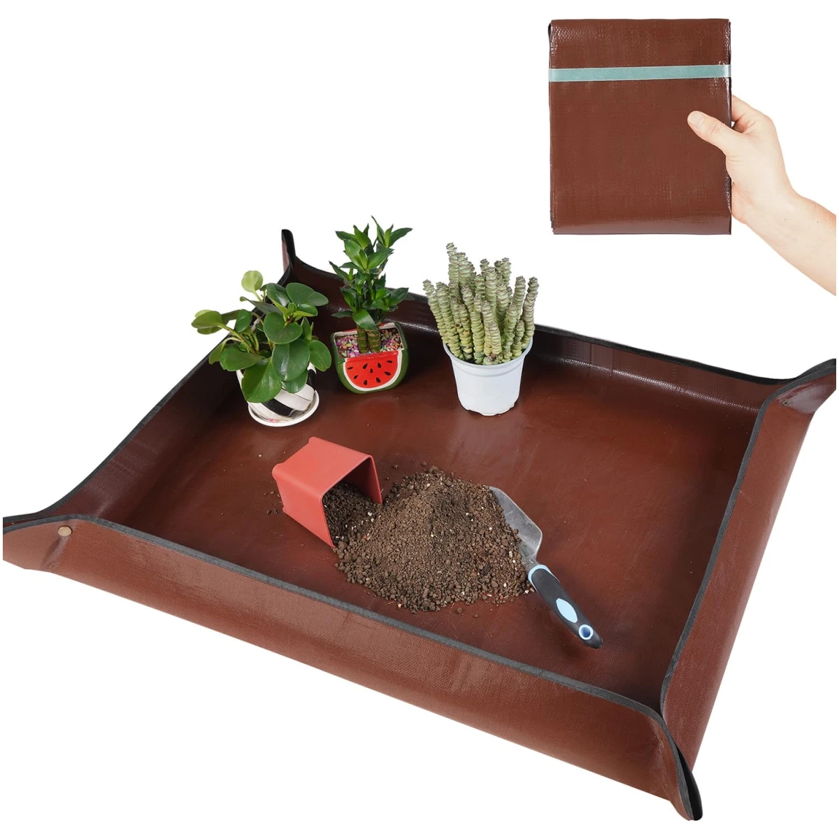 2 PCS 27 "x 27" Repotting Mat for Indoor Plant Transplanting and Mess Control Thickened Waterproof Potting Tray Foldable Succulent Potting Mat Portable Gardening Mat Green