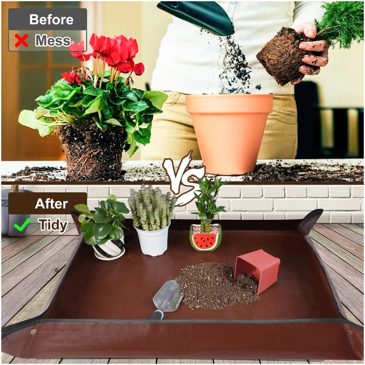 2 PCS 27 "x 27" Repotting Mat for Indoor Plant Transplanting and Mess Control Thickened Waterproof Potting Tray Foldable Succulent Potting Mat Portable Gardening Mat Green