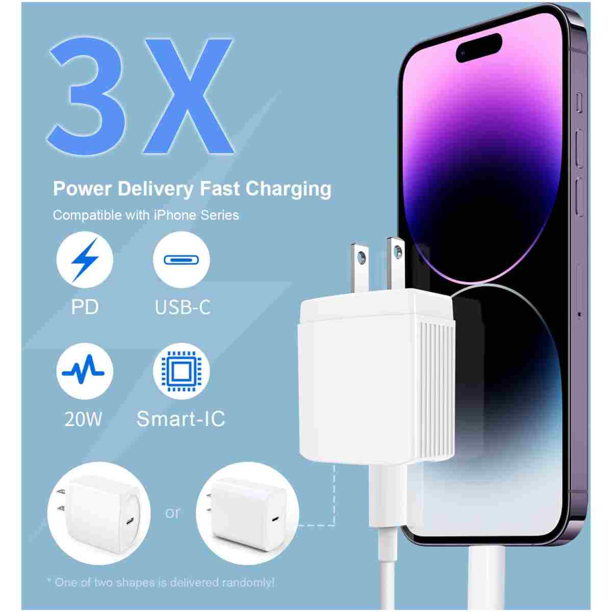 20W USB C Fast Charger 10 FT [MFi Certified] Compatible with iPhone 14 13 12 11 XS XR X 8 iPad, 3 Pack PD Wall Charger Block with 10FT Long Type C Lightning Cable (White)