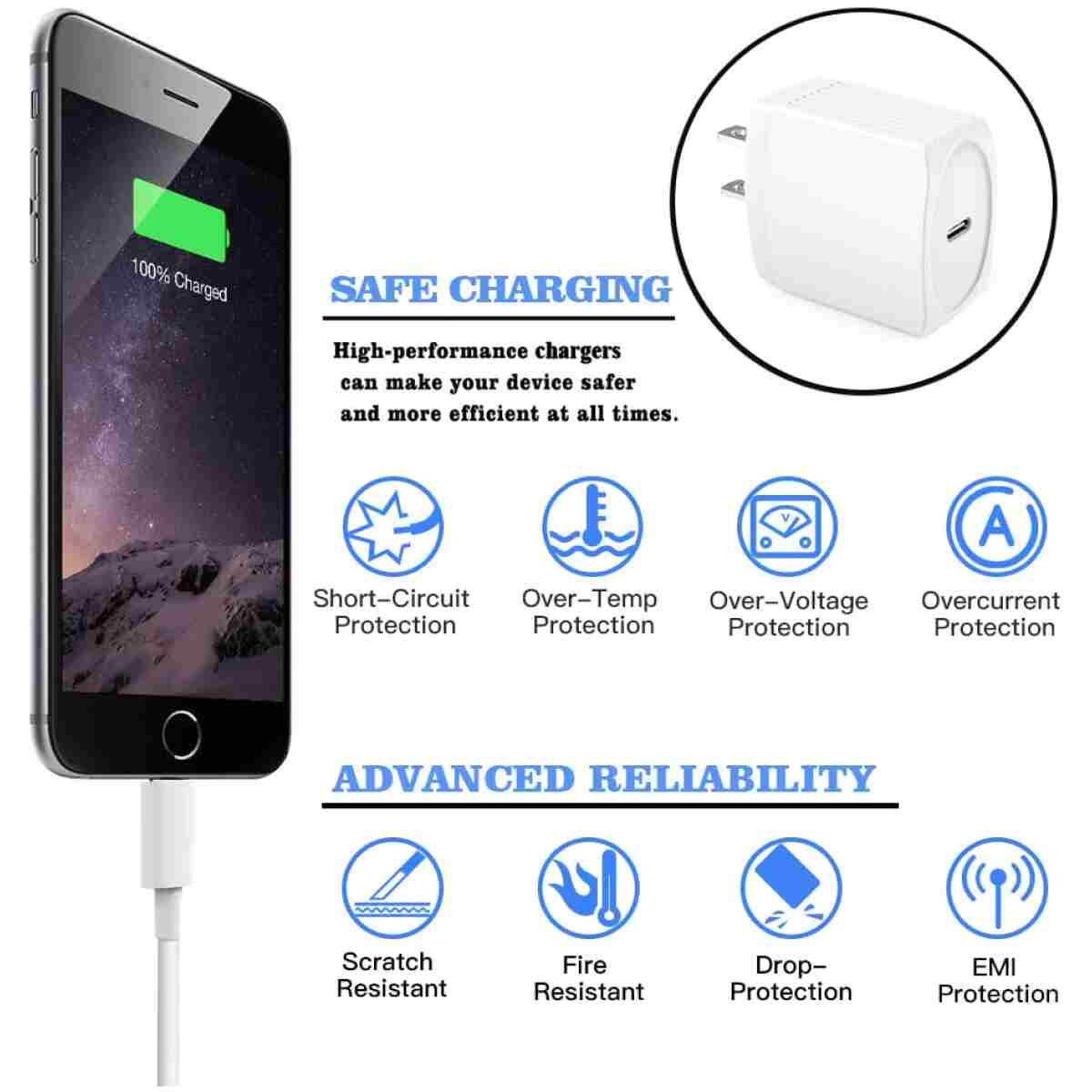20W USB C Fast Charger 10 FT [MFi Certified] Compatible with iPhone 14 13 12 11 XS XR X 8 iPad, 3 Pack PD Wall Charger Block with 10FT Long Type C Lightning Cable (White)