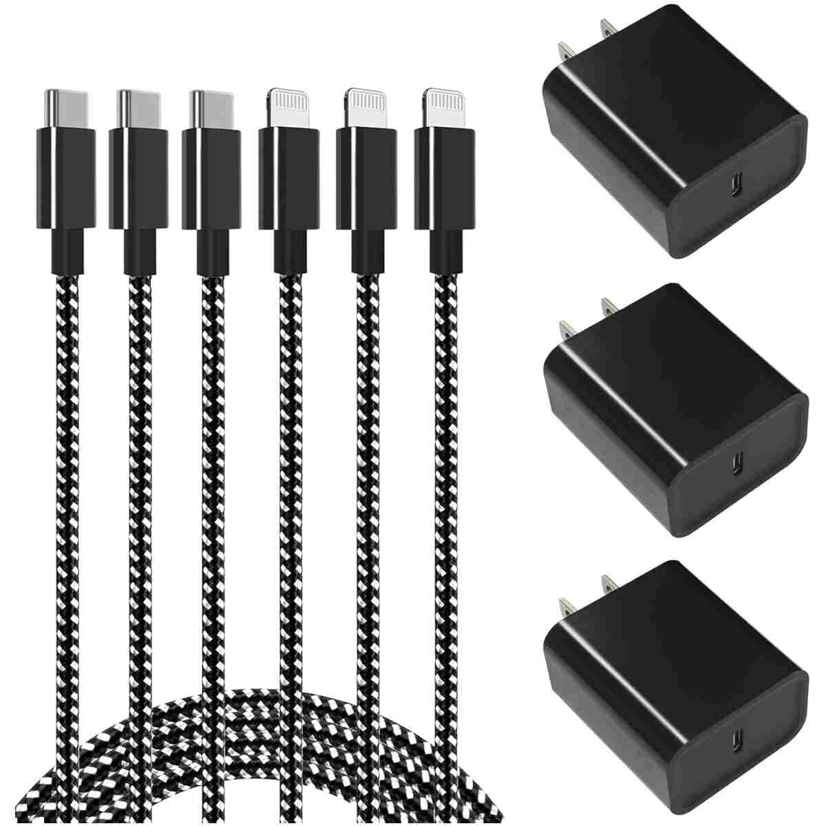 20W USB C Fast Charger 10 FT [MFi Certified] Compatible with iPhone 14 13 12 11 XS XR X 8 iPad, 3 Pack PD Wall Charger Block with 10FT Long Type C Lightning Cable (White)
