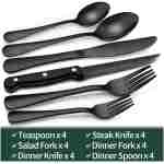 24-Piece Black Silverware Set with Steak Knives, Black Flatware Set for 4, Food-Grade Stainless Steel Tableware Cutlery Set, Mirror Finished Utensil Sets for Home Restaurant